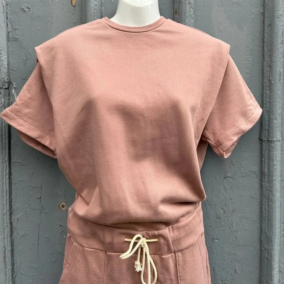 Pistola Clarisse French Terry Shoulder Pleat Jumpsuit in Cameo Pink, size XS - Picture 5 of 14